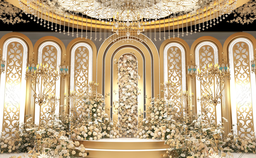 临猗香槟色调婚礼堂效果展示